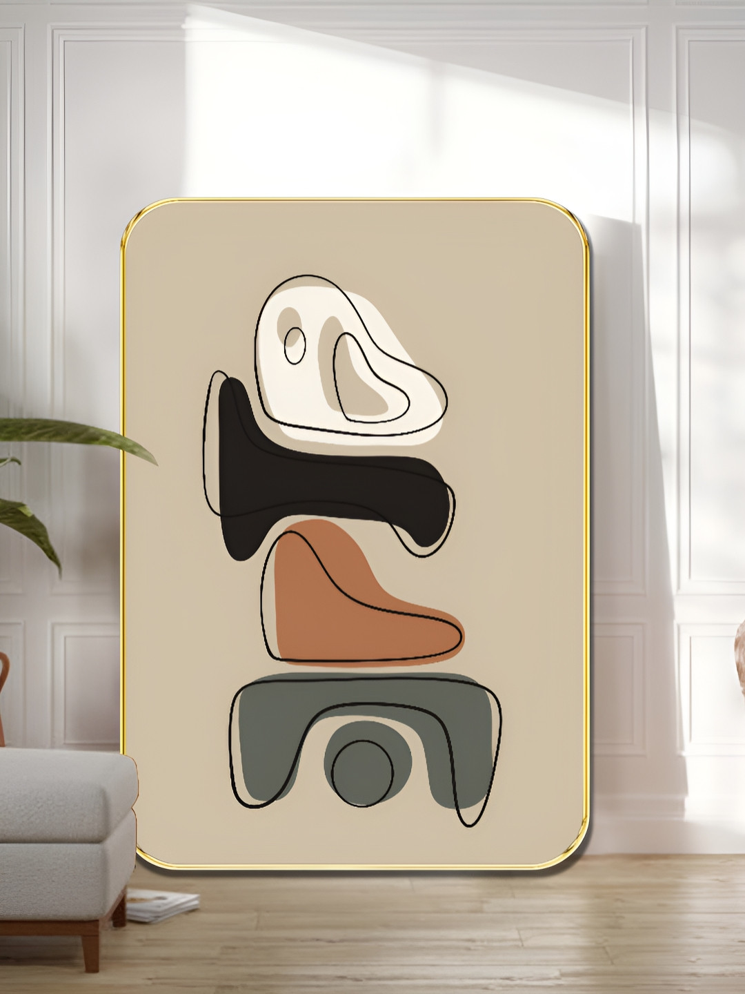 Livin'luxe Cream-Coloured & White 1 Piece Wood Abstract Wall Paintings