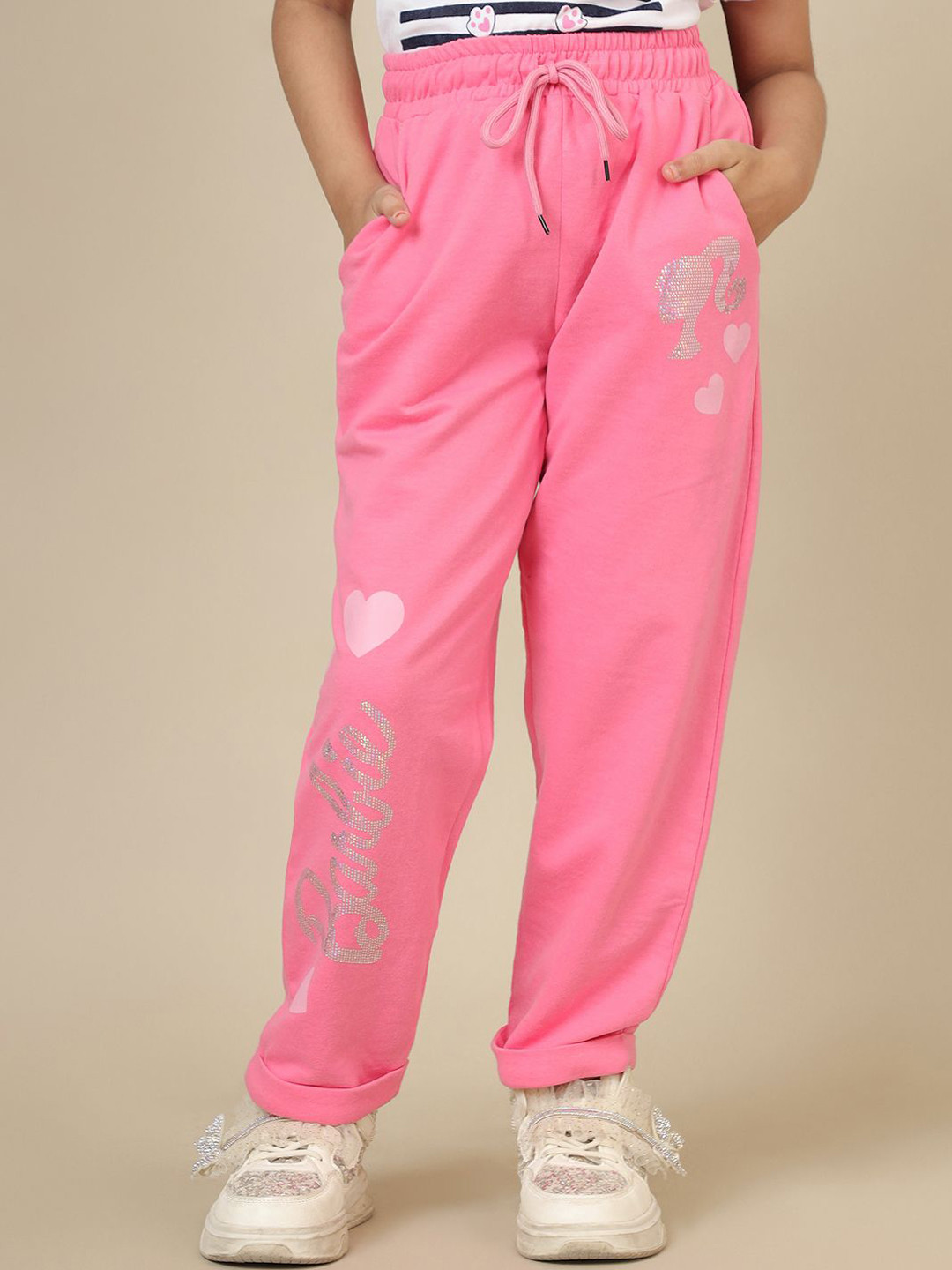 Kids Ville Girls Barbie Printed Mid Rise Track Pant