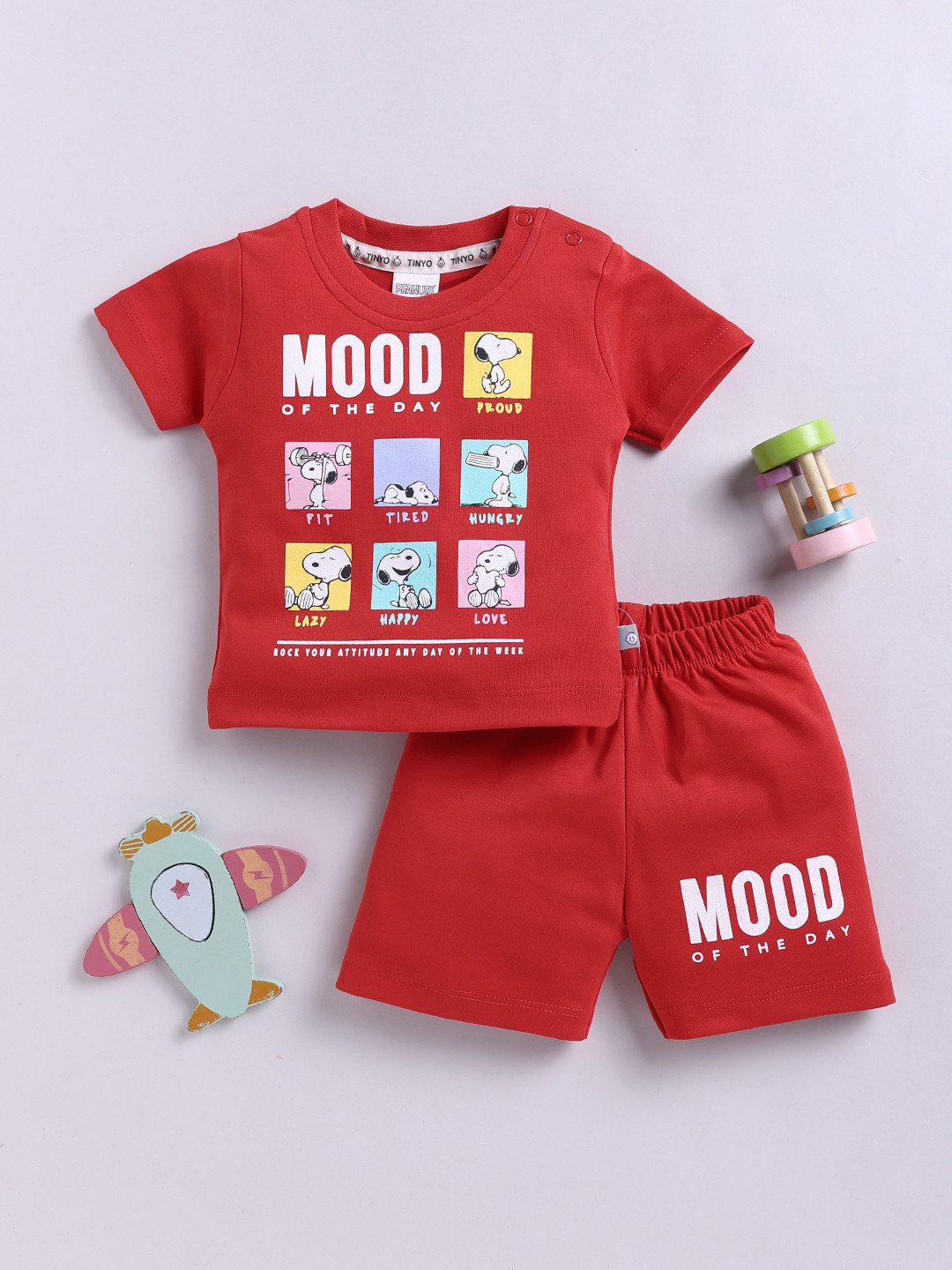 YK X Tinyo Infant Boys Snoopy Printed Pure Cotton T-shirt with Shorts