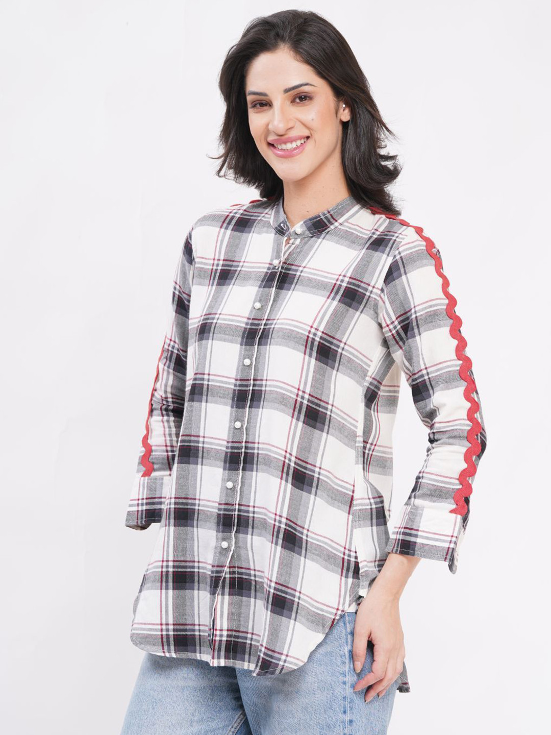 Minimul Women Comfort Tartan Checked Casual Lace Shirt