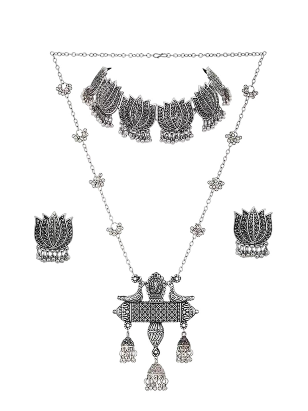 Sangria Bird & Lotus Textured Jewellery Set