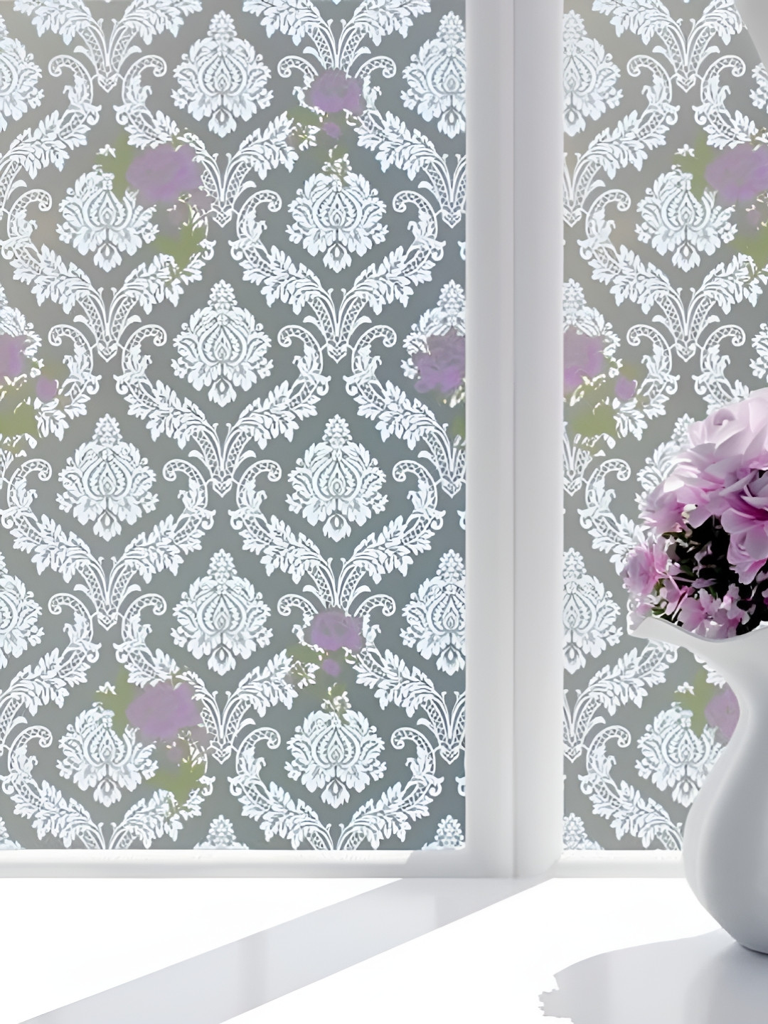 INDIAN ROYALS Grey & White Printed Designer Privacy Film Waterproof Wall Sticker