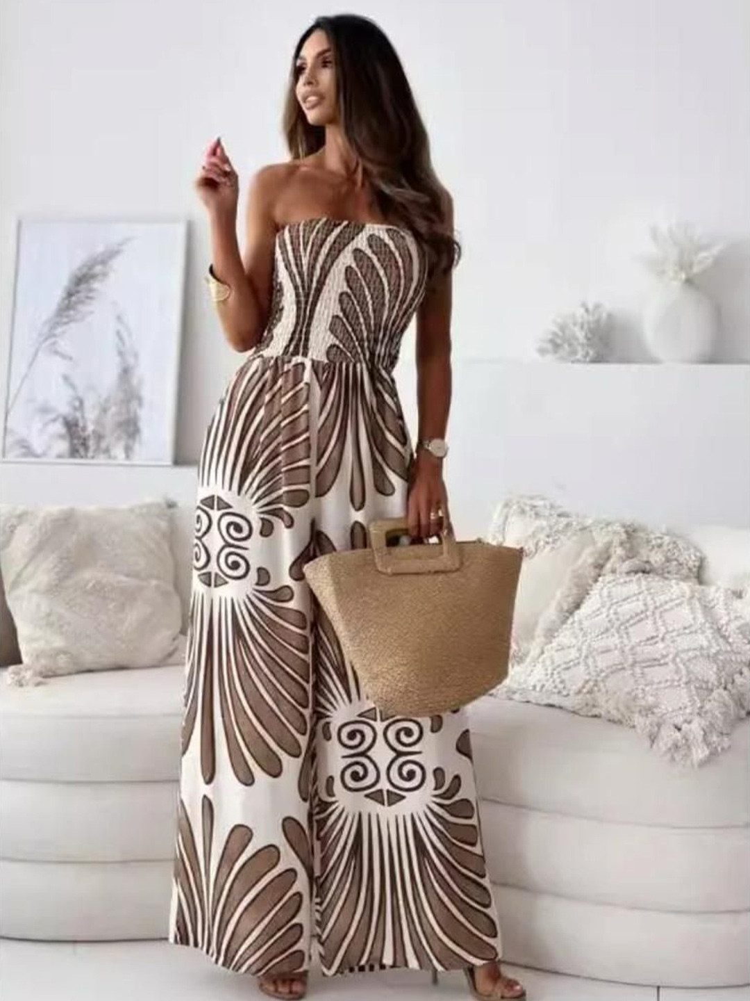 Miss Mosa By Akanksha  Brown Bica Statement Holiday Jumpsuit