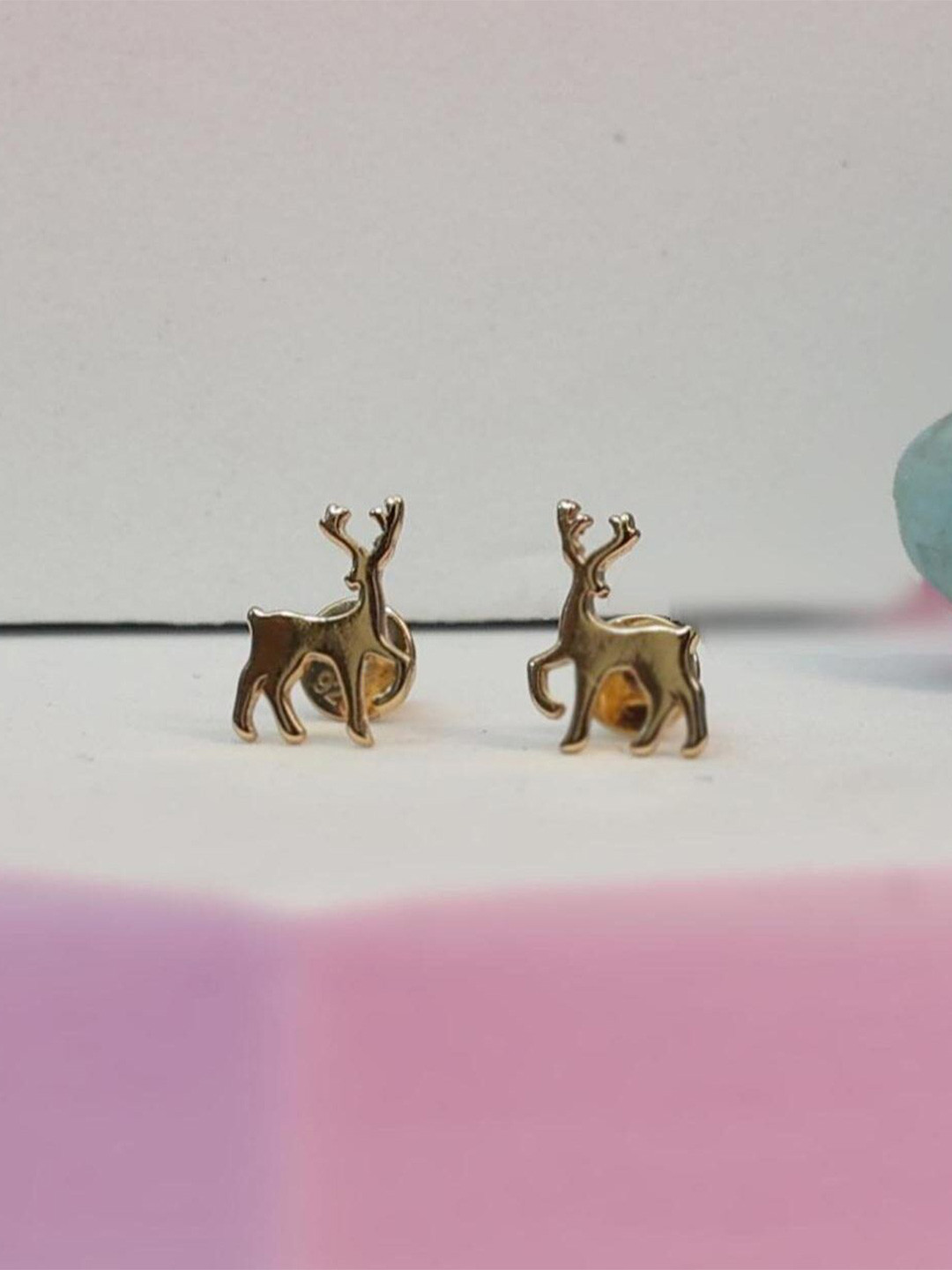 ShimmerTots Girls 925 Sterling Silver 18kt Gold-Plated Reindeer Studs For Girls