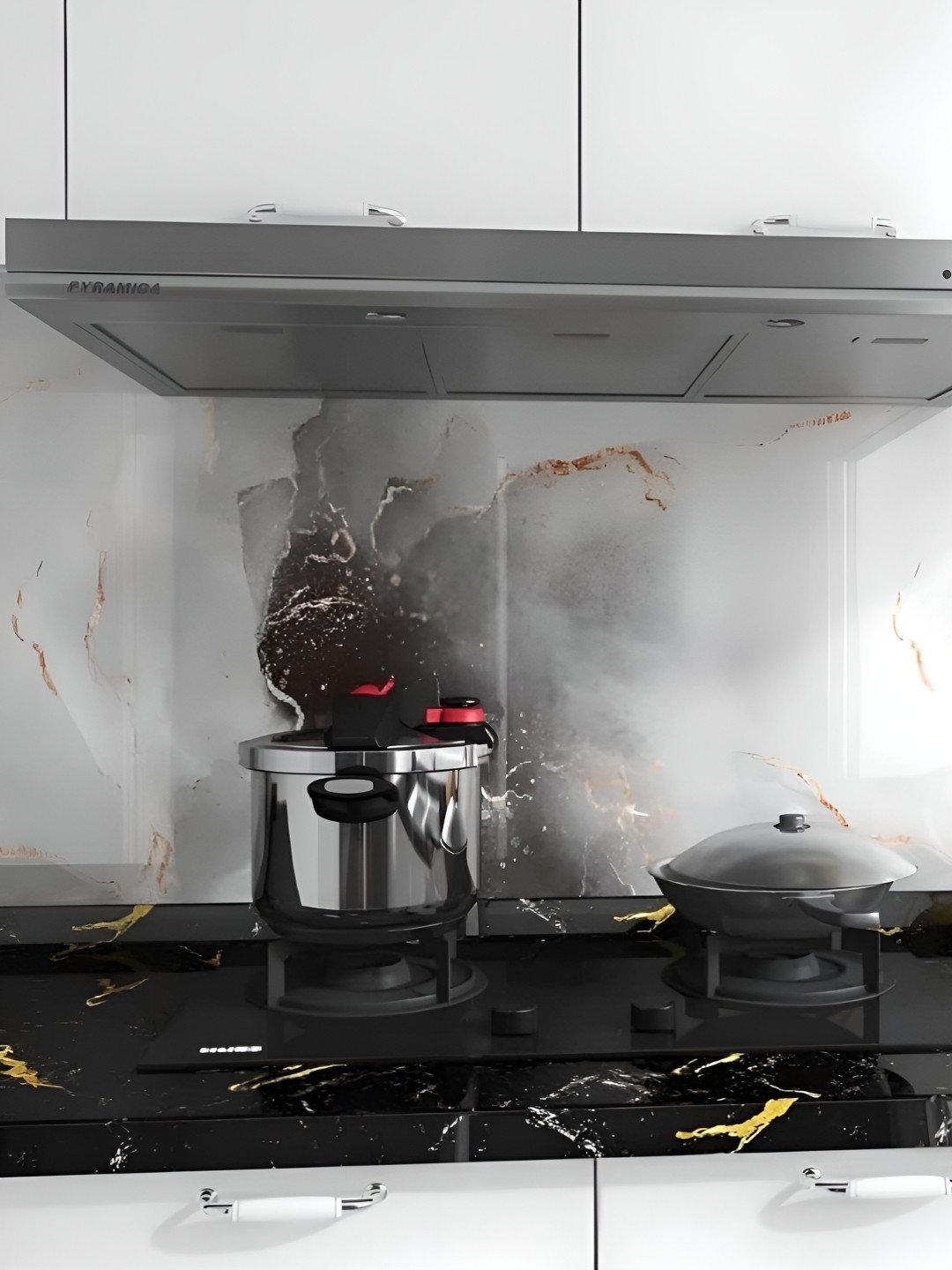 INDIAN ROYALS White & Grey Printed Integral Dcor Kitchen Oil Proof Wallpaper