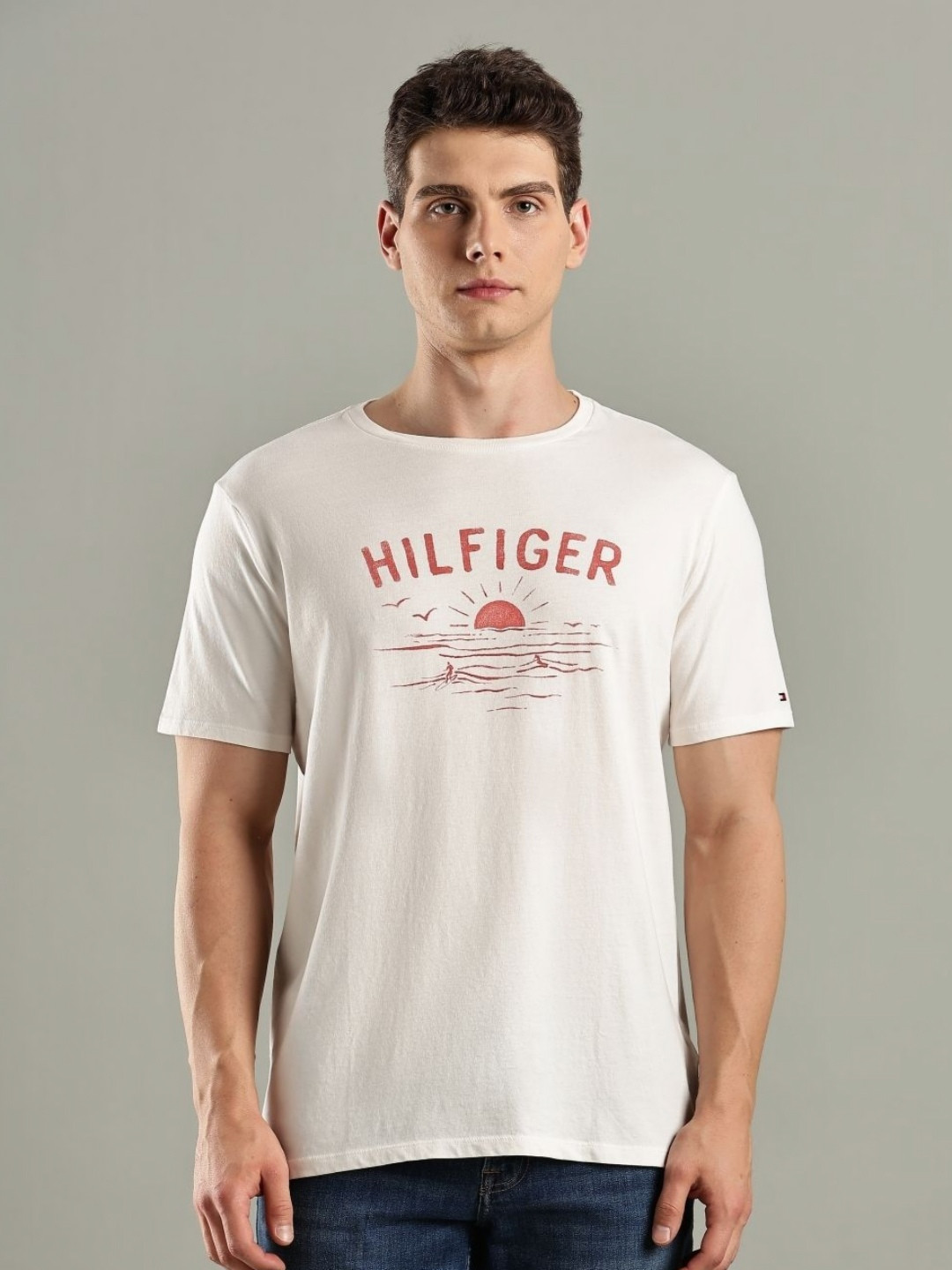 Tommy Hilfiger Brand Logo Printed Round Neck Pure Cotton T-shirt