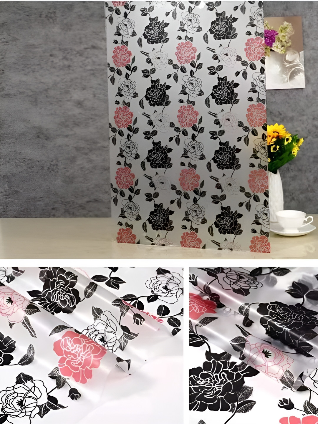 INDIAN ROYALS Black & Pink Flower Printed Self-Adhesive Window Sticker