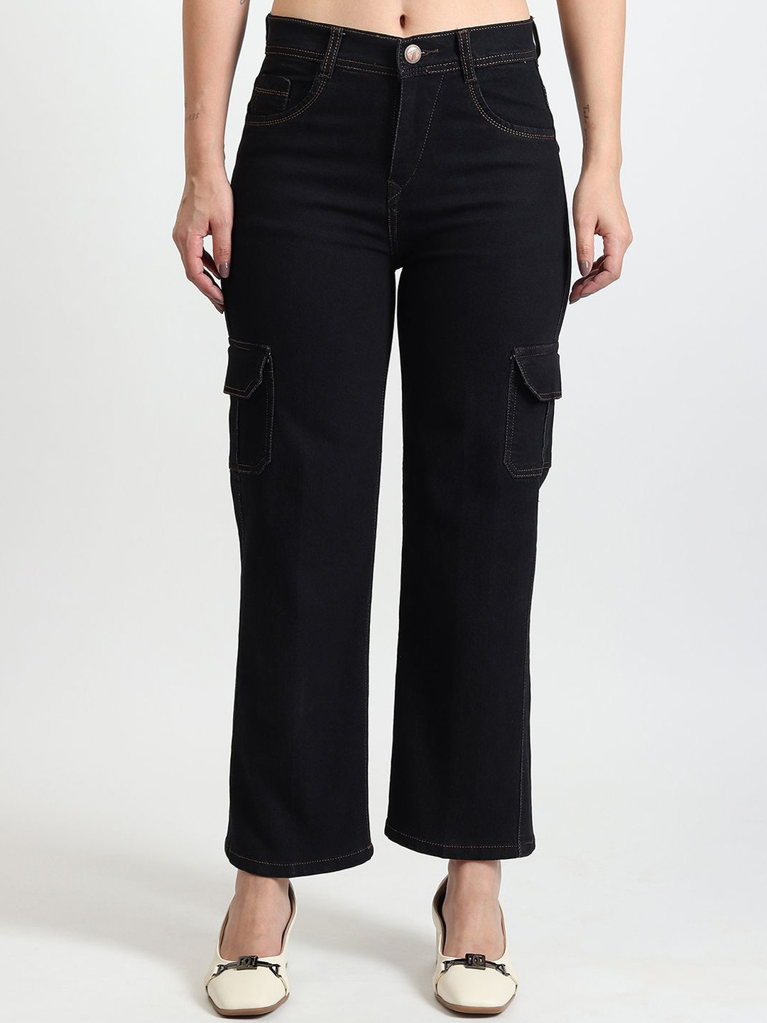 TYFFYN Women Flared High-Rise Highly Stretchable Wide Leg Jeans