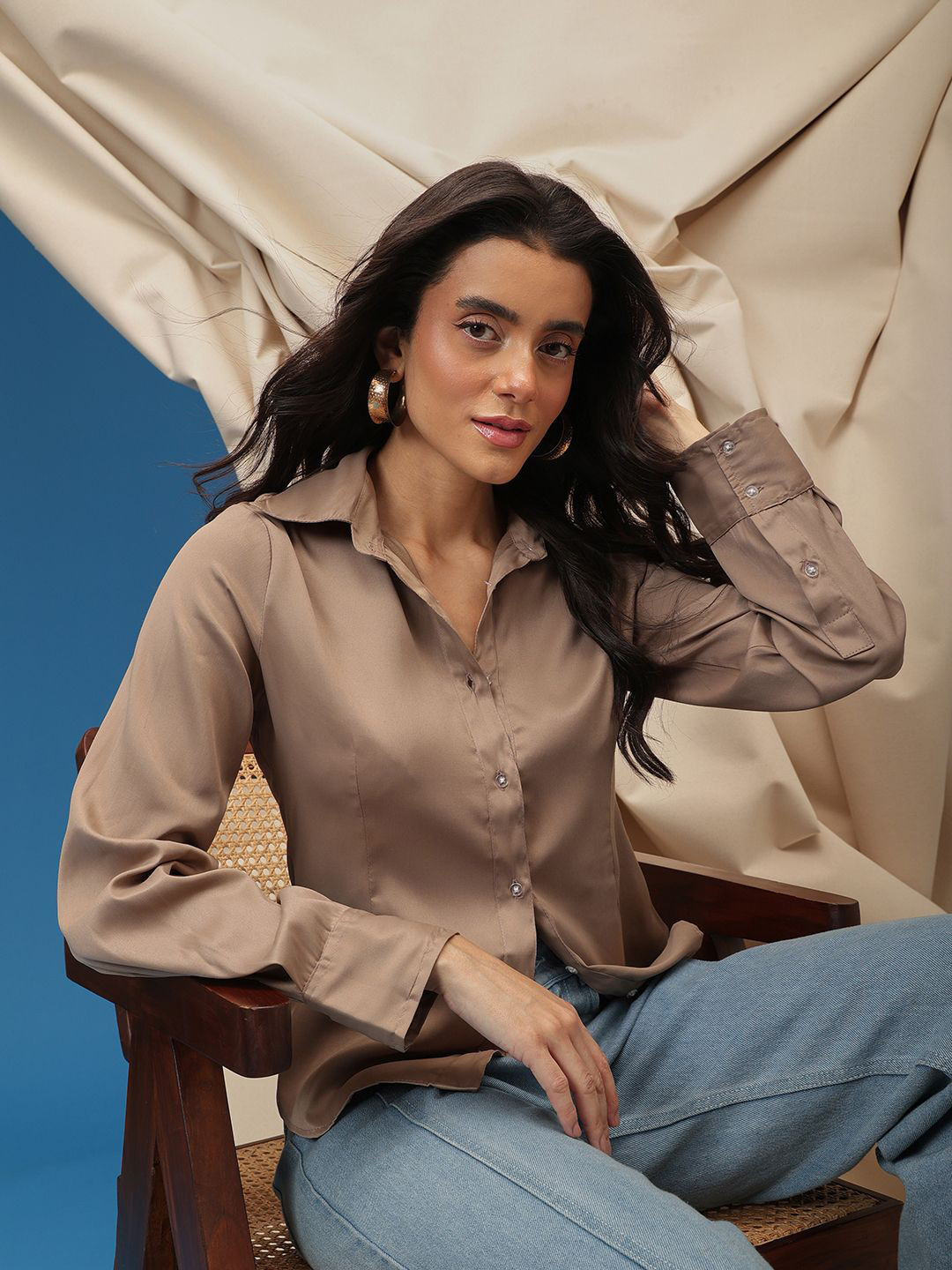 all about you Slim Fit Opaque Comfort Oxford Satin Casual Shirt