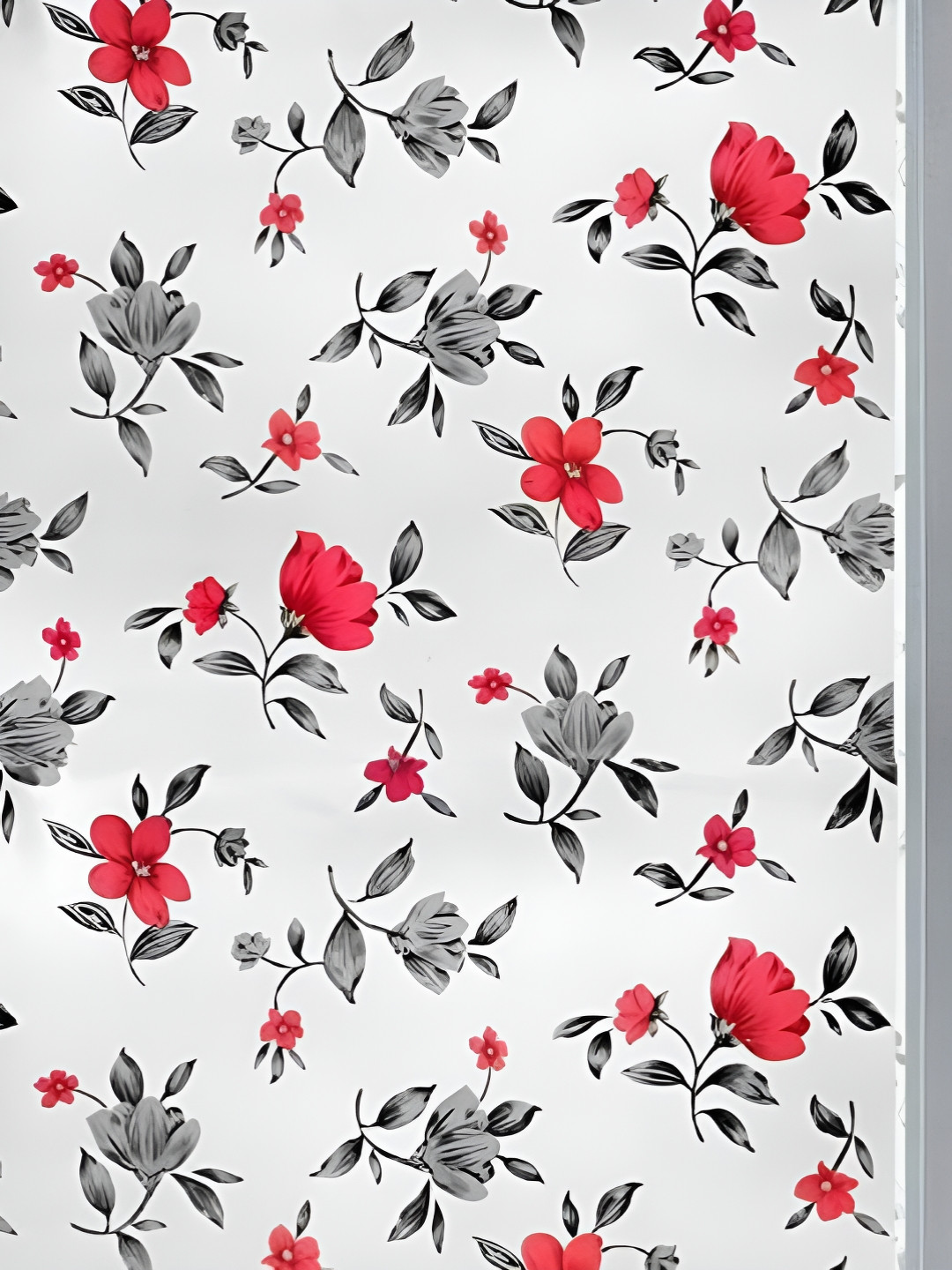 INDIAN ROYALS Red & Grey Flower Printed Self-Adhesive & Durable Wall Sticker