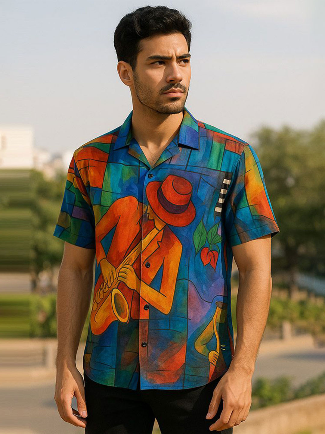 Wear Your Opinion Men Saxophone Art Printed Shirt