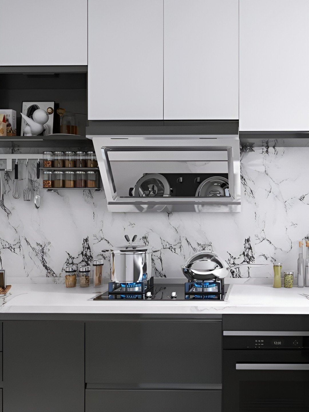 INDIAN ROYALS White & Black Marbel Design Printed Self-Adhesive & Durable Wall Sticker