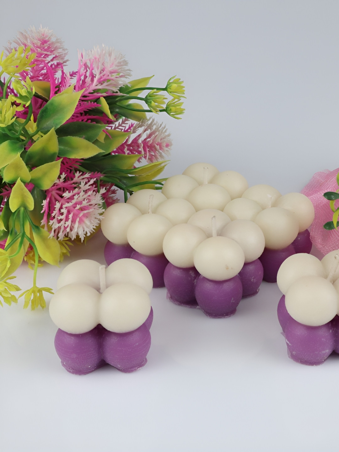 Shraddha Creation Bubble Candle, Purple & White Color Home Decor 6Pcs Scented Tea Light Candles