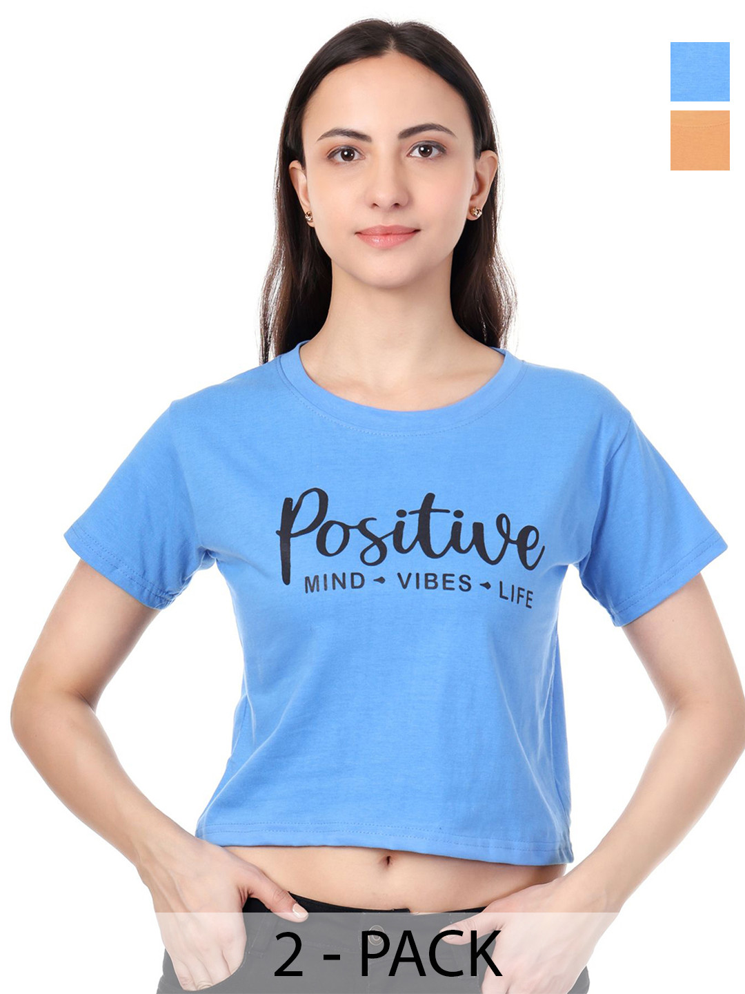 LOVO Women Typography Print Cotton Crop Top Pack of two