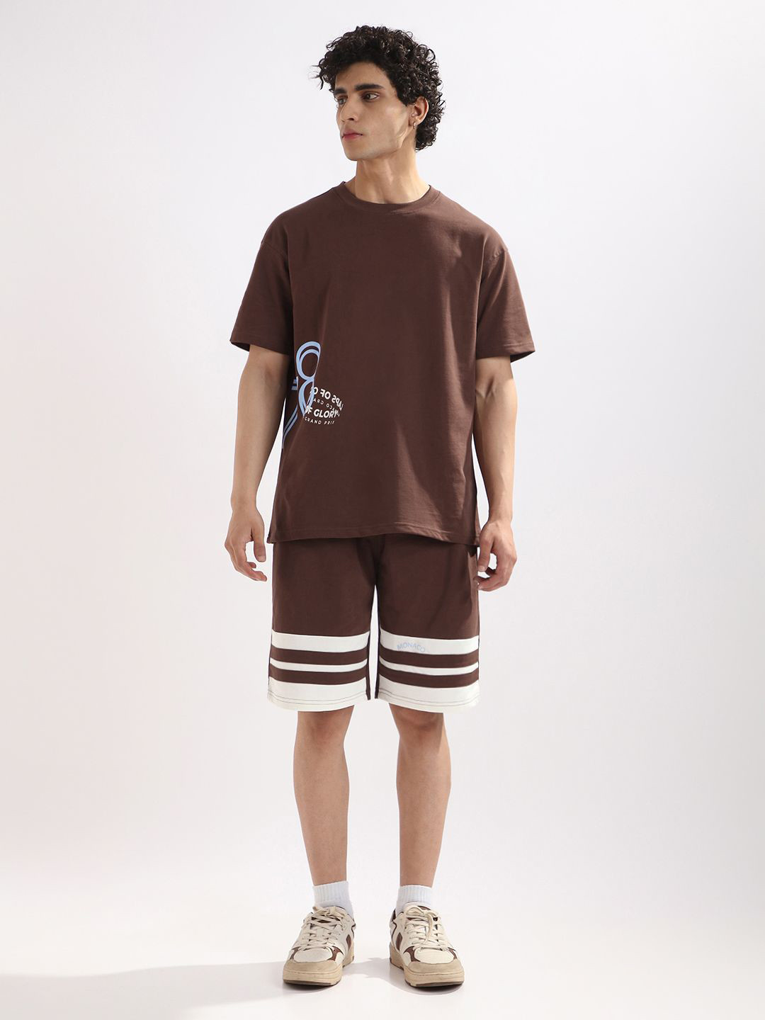 NOBERO Men Oversized Printed Laps of Glory  T-shirt & Shorts Co-Ords