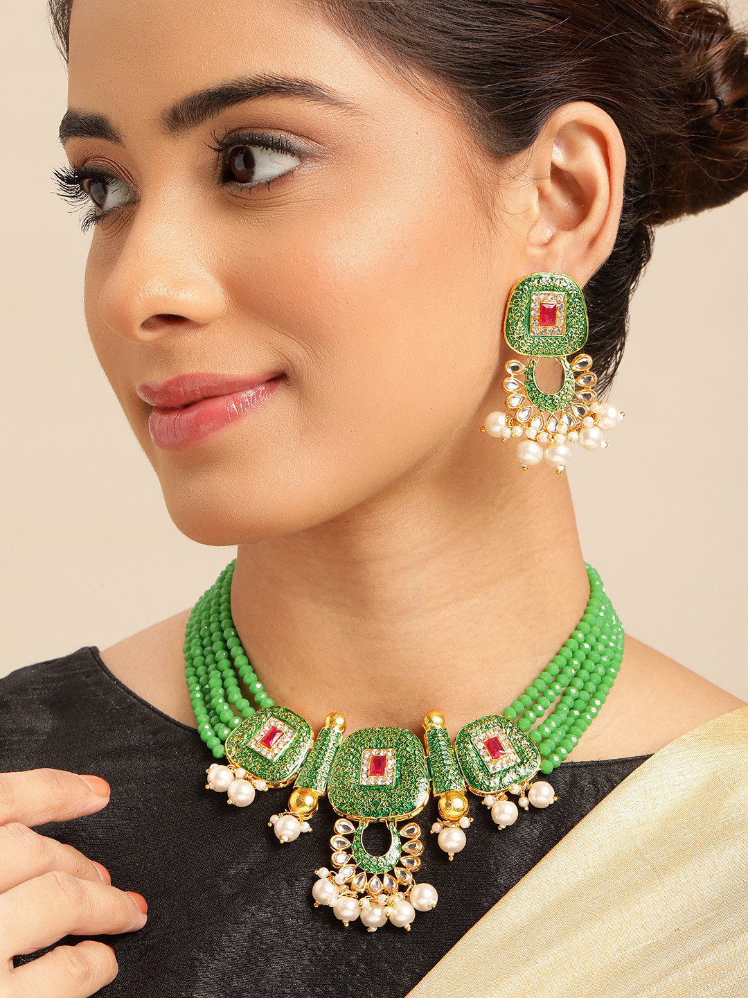 Anouk Gold-Plated American Diamond Layered Jewellery Set
