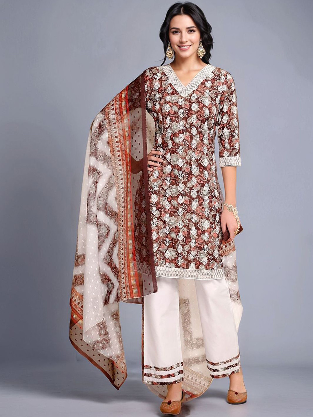 Anouk Rustic Women Ethnic Motifs Embroidered Kurta with Palazzo & Dupatta