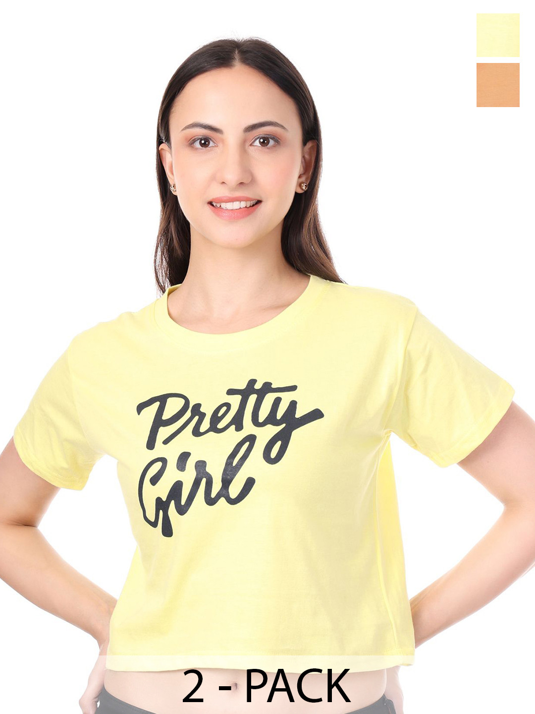 LOVO Women Typography Print Cotton Crop Top Pack of Two