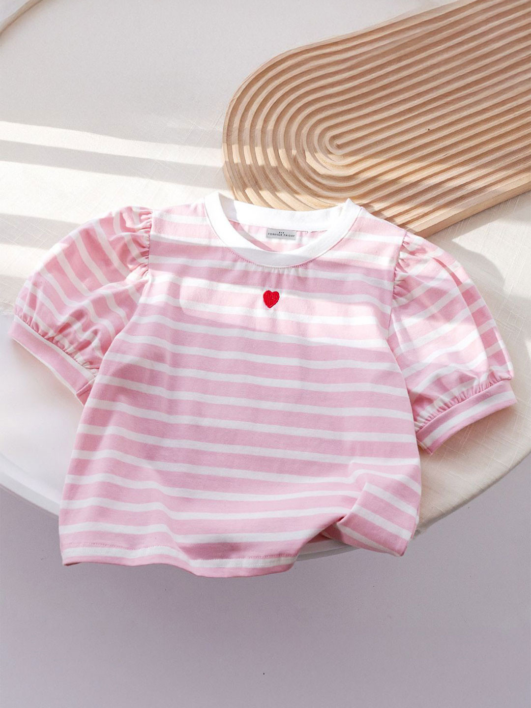 FOREVER FRIDAY Girls Horizontal Stripes Cuffed Sleeves Regular Tops