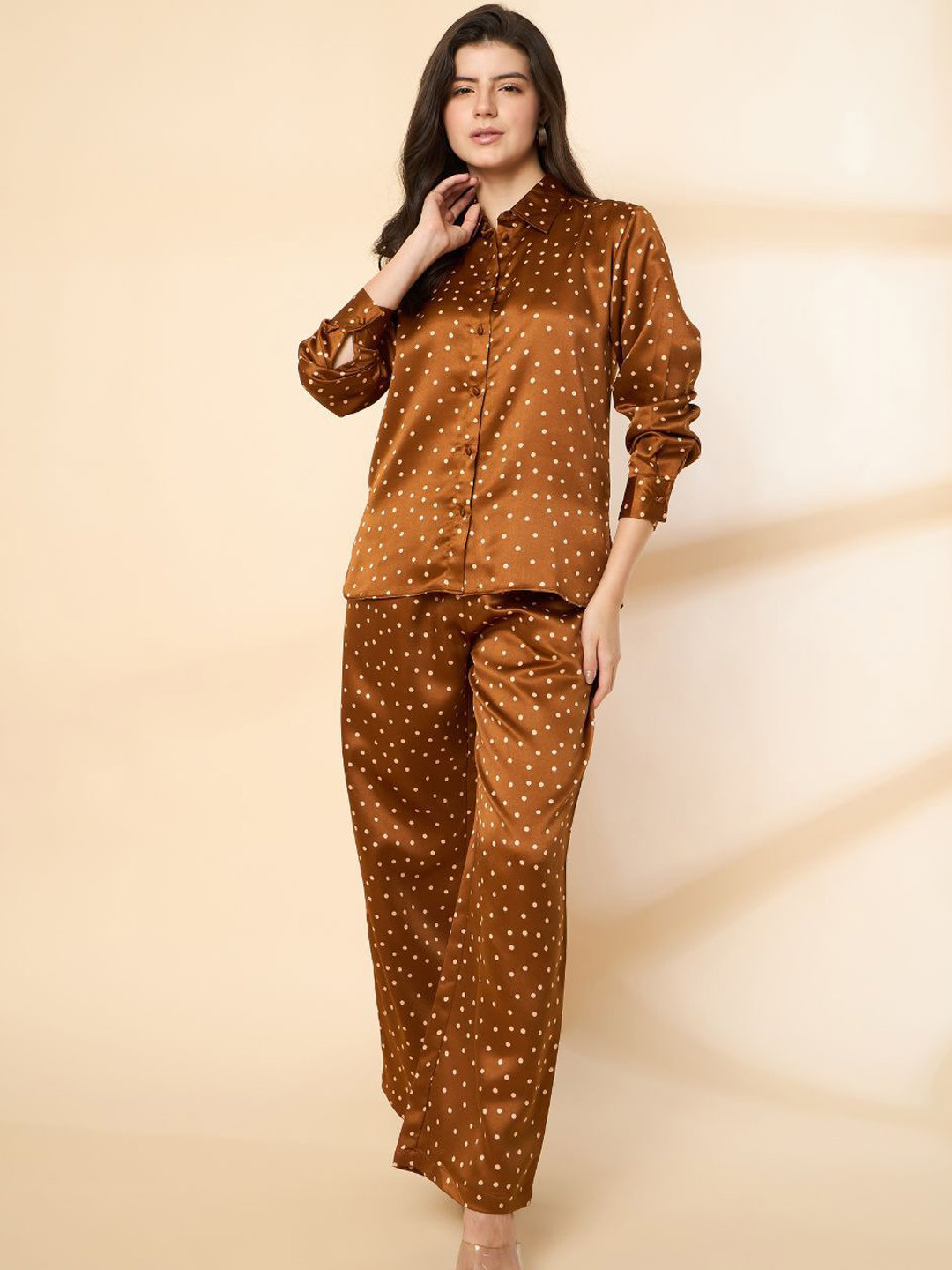 Kiarabel Retail Printed Shirt Collar Shirt With Trousers Co-Ords