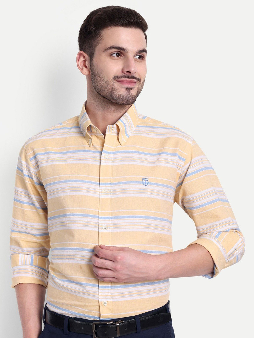 The Collared Horizontal Striped Button-Down Collar Oxford Cotton Casual Shirt