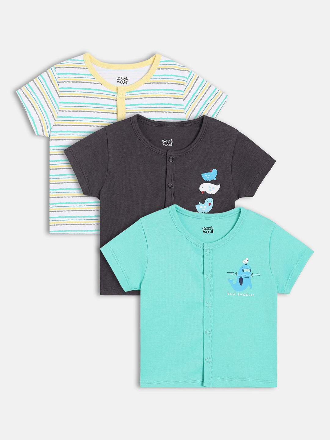 MINI KLUB Infant Boys Pack Of 3 Cotton Round Neck Jhablas 27NBFV1128-EHRO