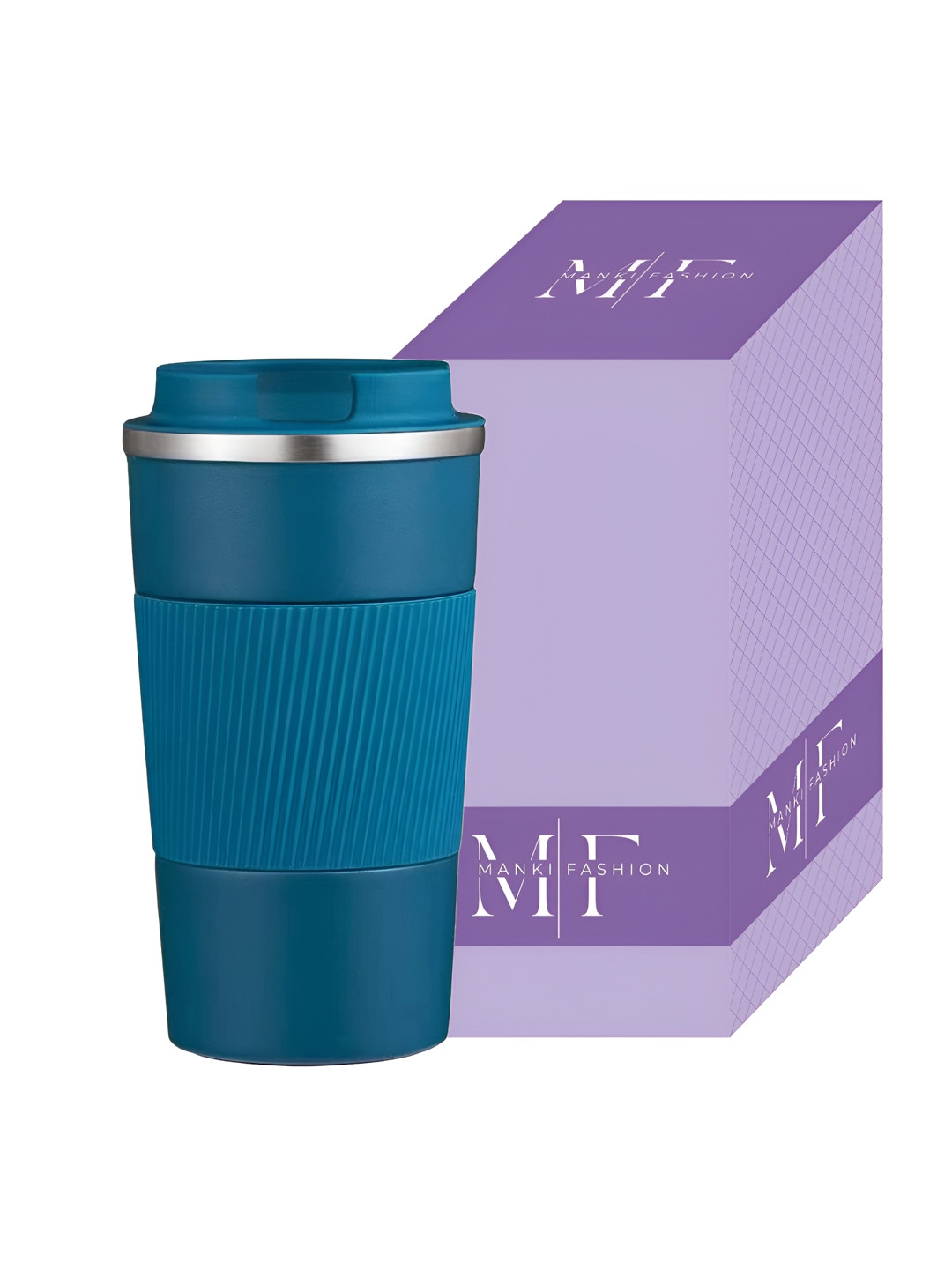 MANKI FASHION Shades of Blue Pottery Blue Stainless Steel Handmade Mug-380ml