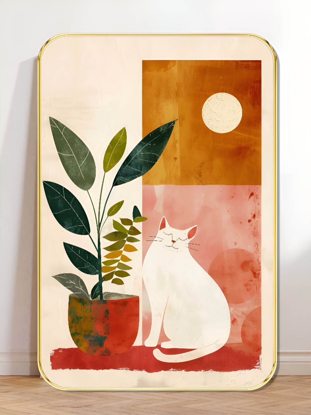 Myntra Elegant Homes Boho Cat & Plant Wood Wall Square Paintings Wall Art -24 x18In