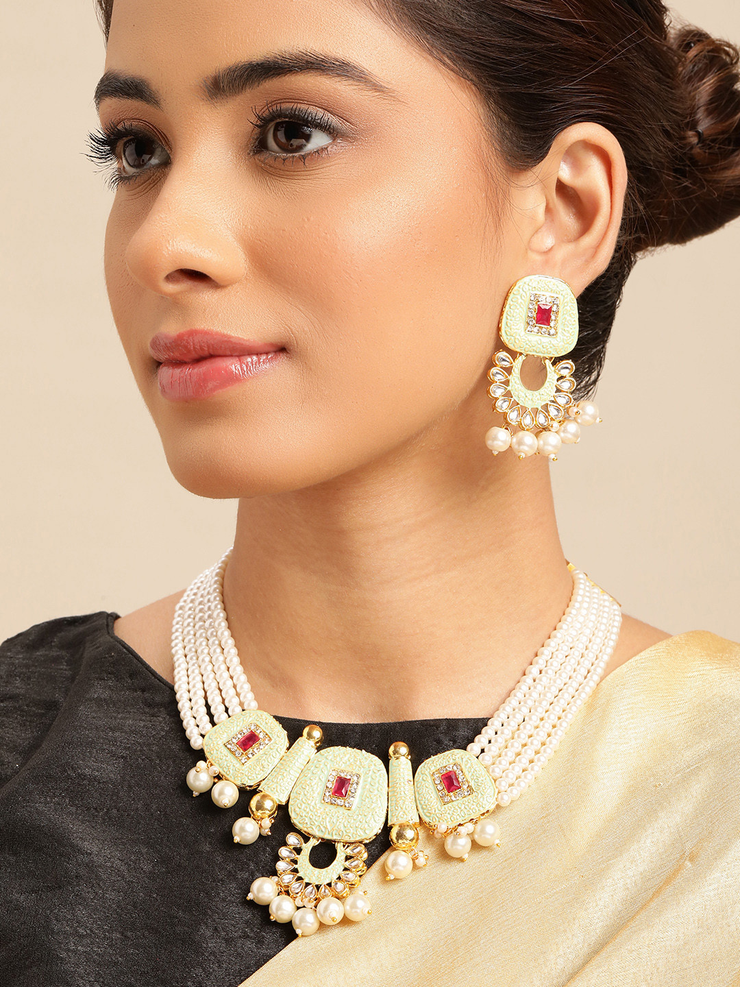 Anouk Mint Pearl Choker Necklace Earring Set