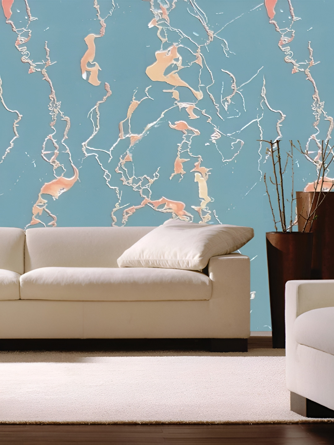 INDIAN ROYALS Blue & Orange Marble  Wallpaper Printed Self-Adhesive & Durable Wall Sticker