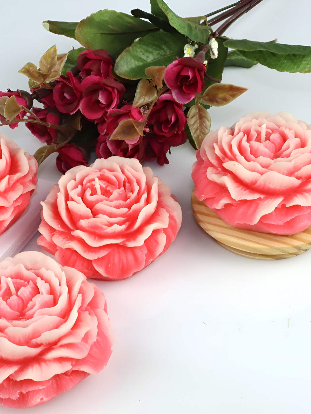 Shraddha Creation Peony Two Tone Pink Colors Home Decor 4Pcs Scented Solid Pillar Candles