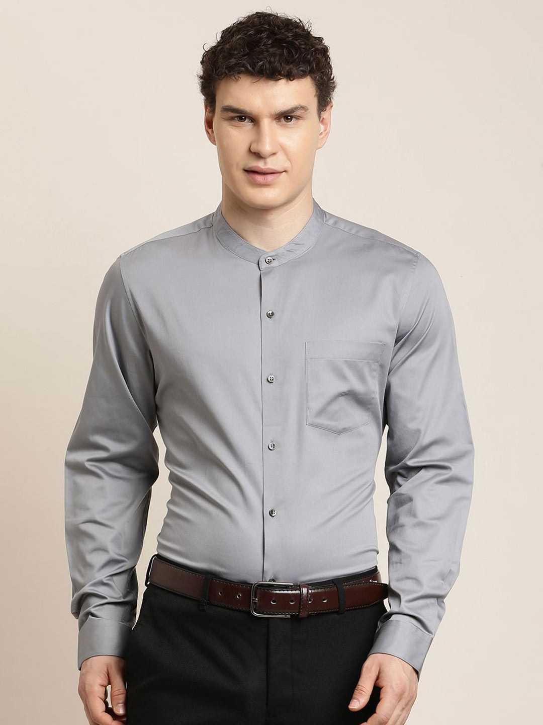 Turtlen Classic Mandarin Collar Pure Cotton Slim Fit Formal Shirt
