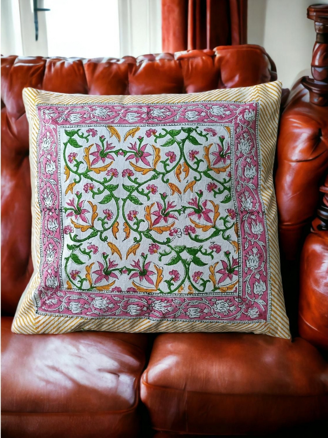Fabric Venue White & Green Set of 2 Ethnic Motifs Square Cushion Covers