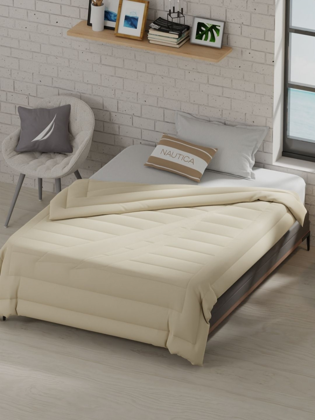 Nautica Signature Off White All Weather 110 GSM Ultra Soft Cotton Single Bed Comforter