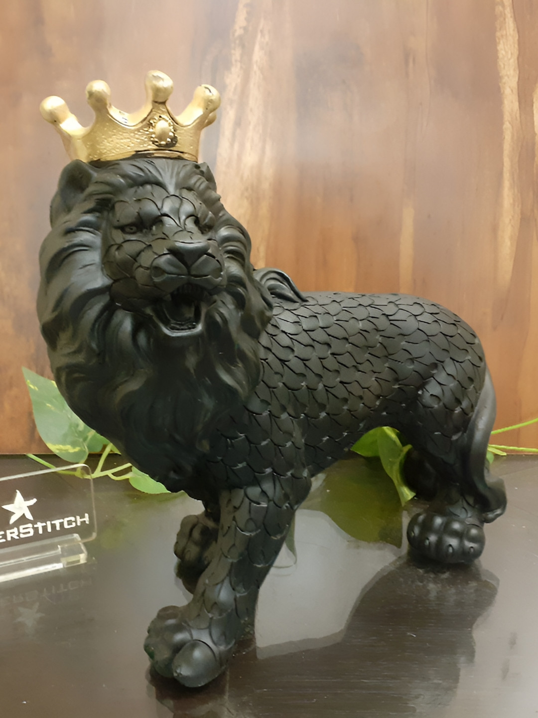 Afterstitch 3D Lion King Walking Black Polyresin Matte Living Room Medium Showpiece -