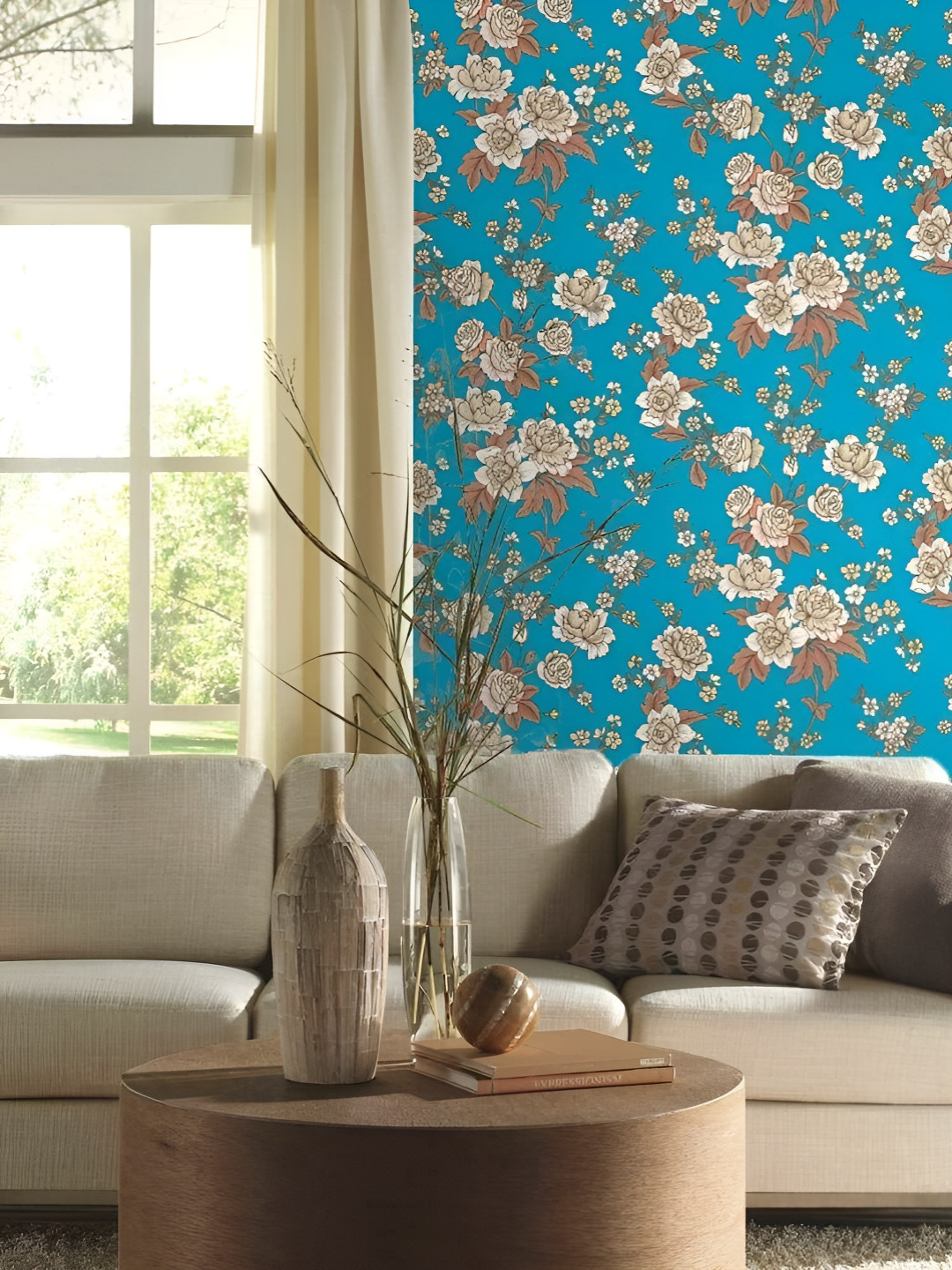 INDIAN ROYALS Blue & Brown Damask Wallpaper Printed Self-Adhesive & Durable Wall Sticker