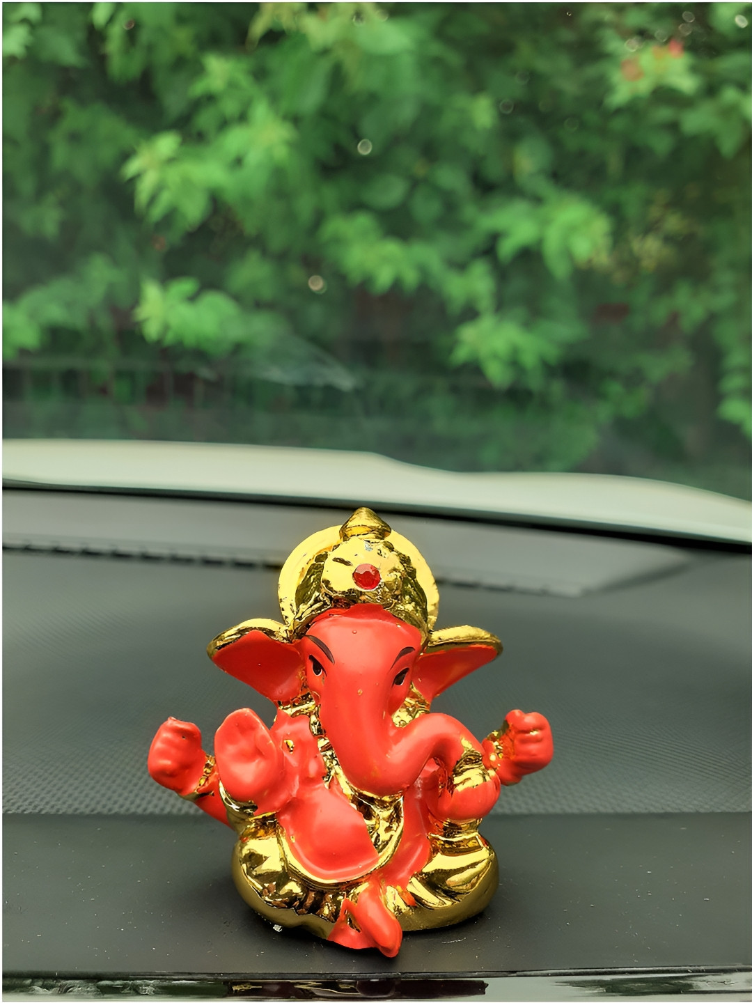 Afterstitch Lord Ganesha Orange Polyresin Matte Prayer Room Small Showpiece -