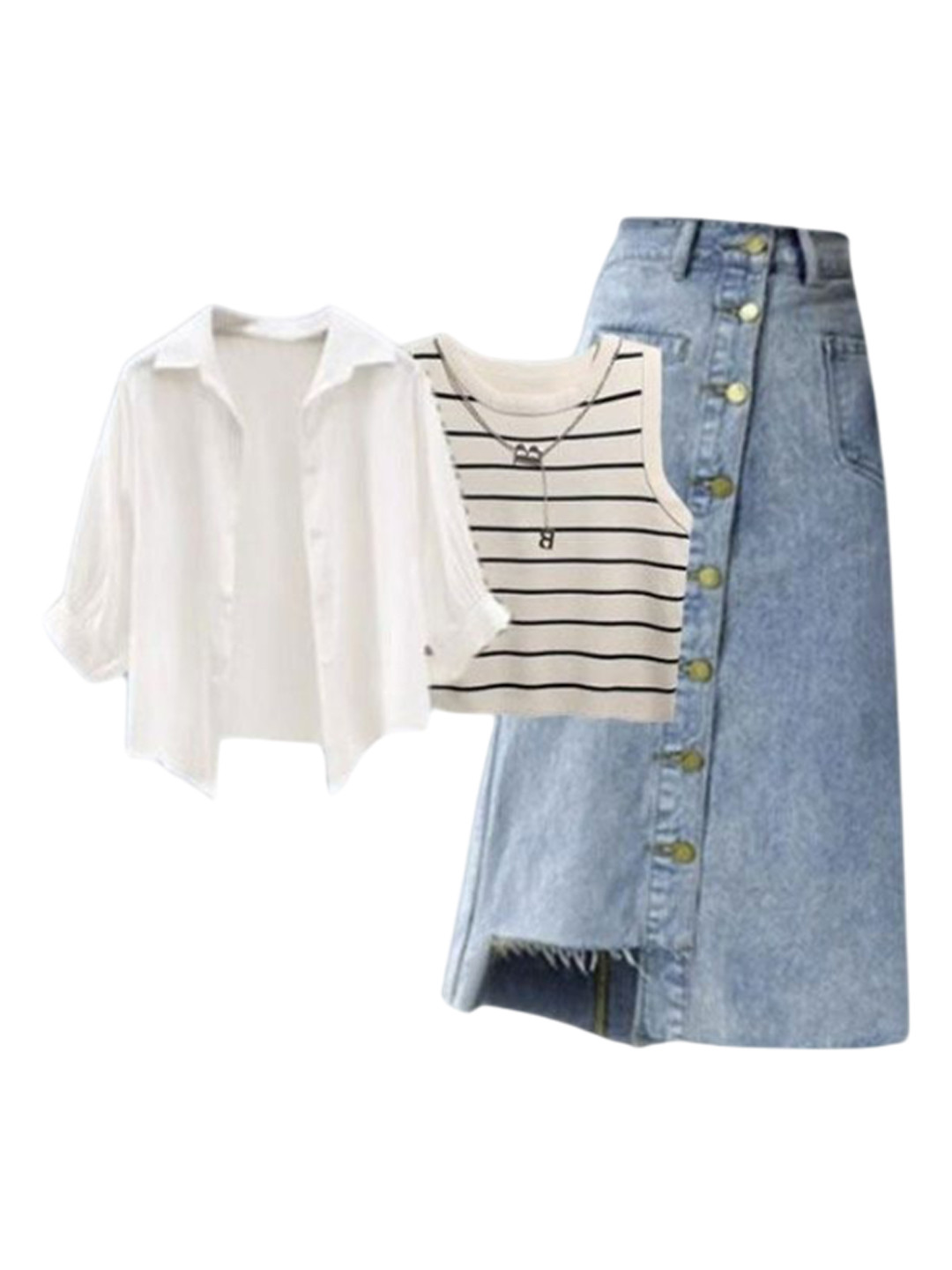 Miss Mosa By Akanksha  Set Of 3 White Costa summer Coord Set