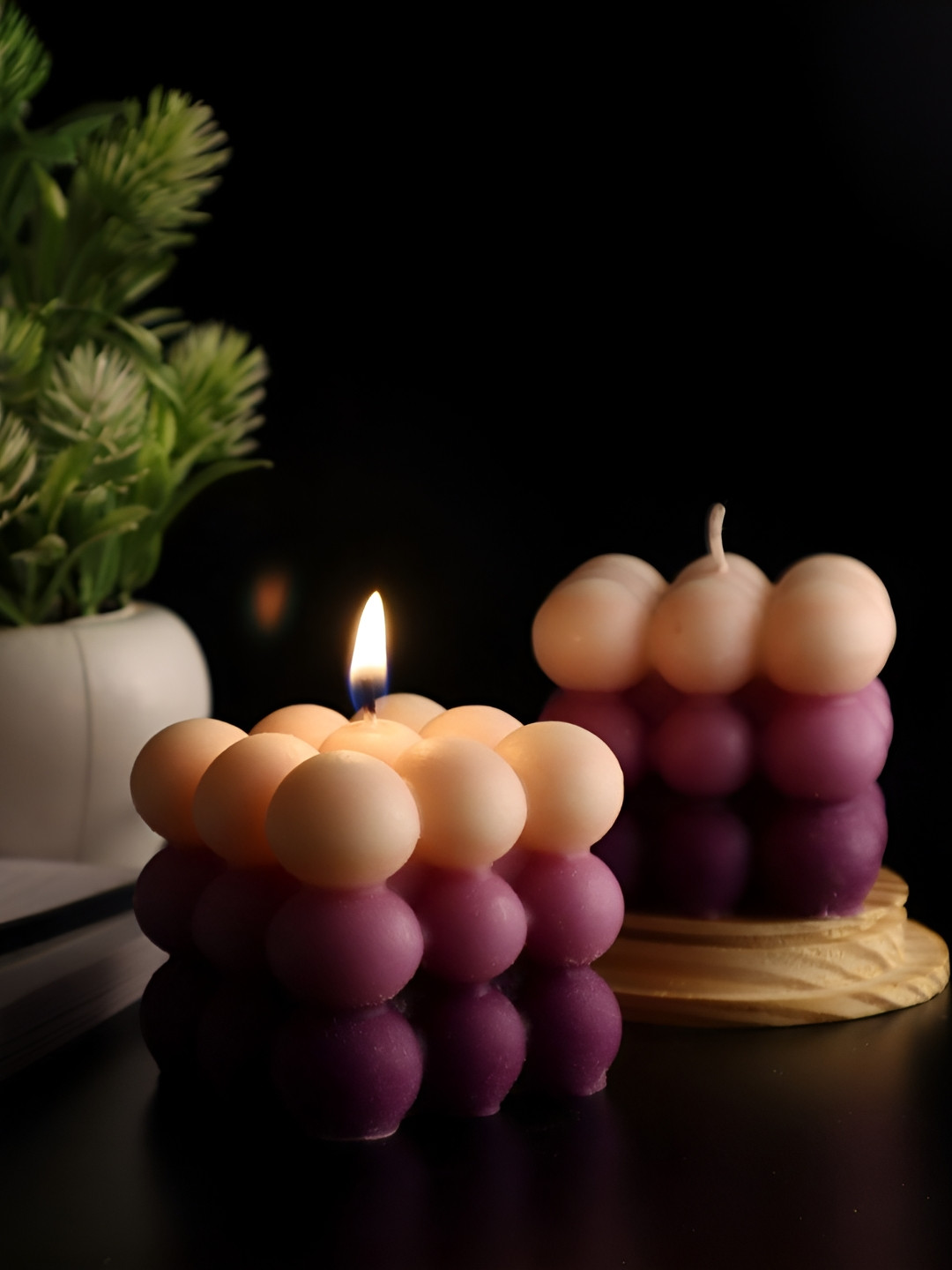 Shraddha Creation Bubble Candle, Purple & White Color Home Decor 2Pcs Lavender Tea Light Candles