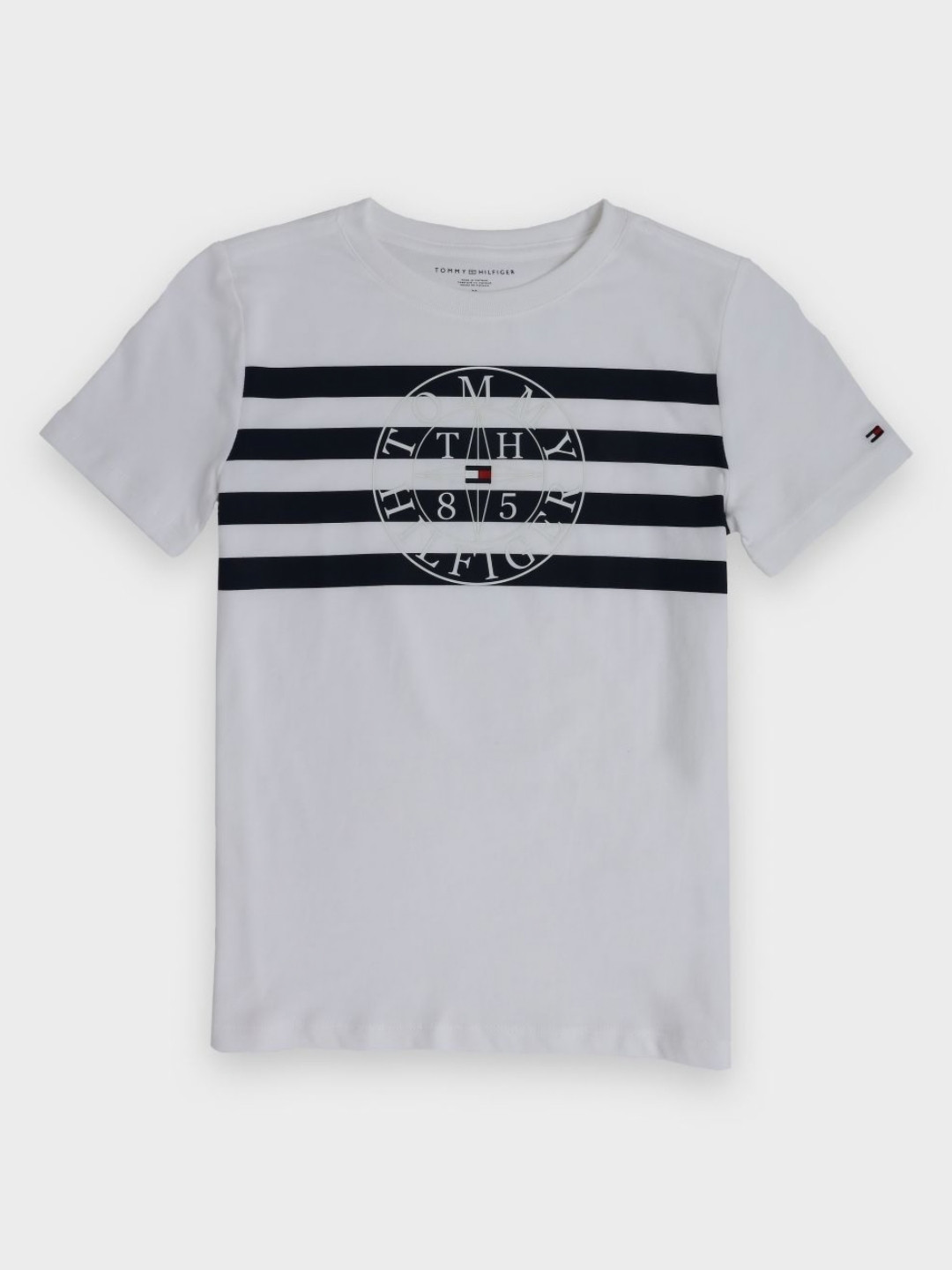 Tommy Hilfiger Boys Striped Round Neck Short Sleeves Cotton Casual T-shirt