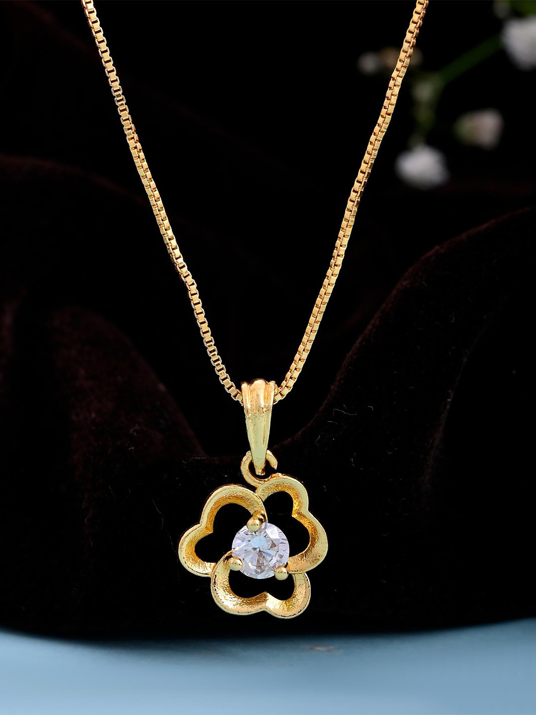 DIVASTRI Women Flower Shaped AD Studded Pendants with Chains