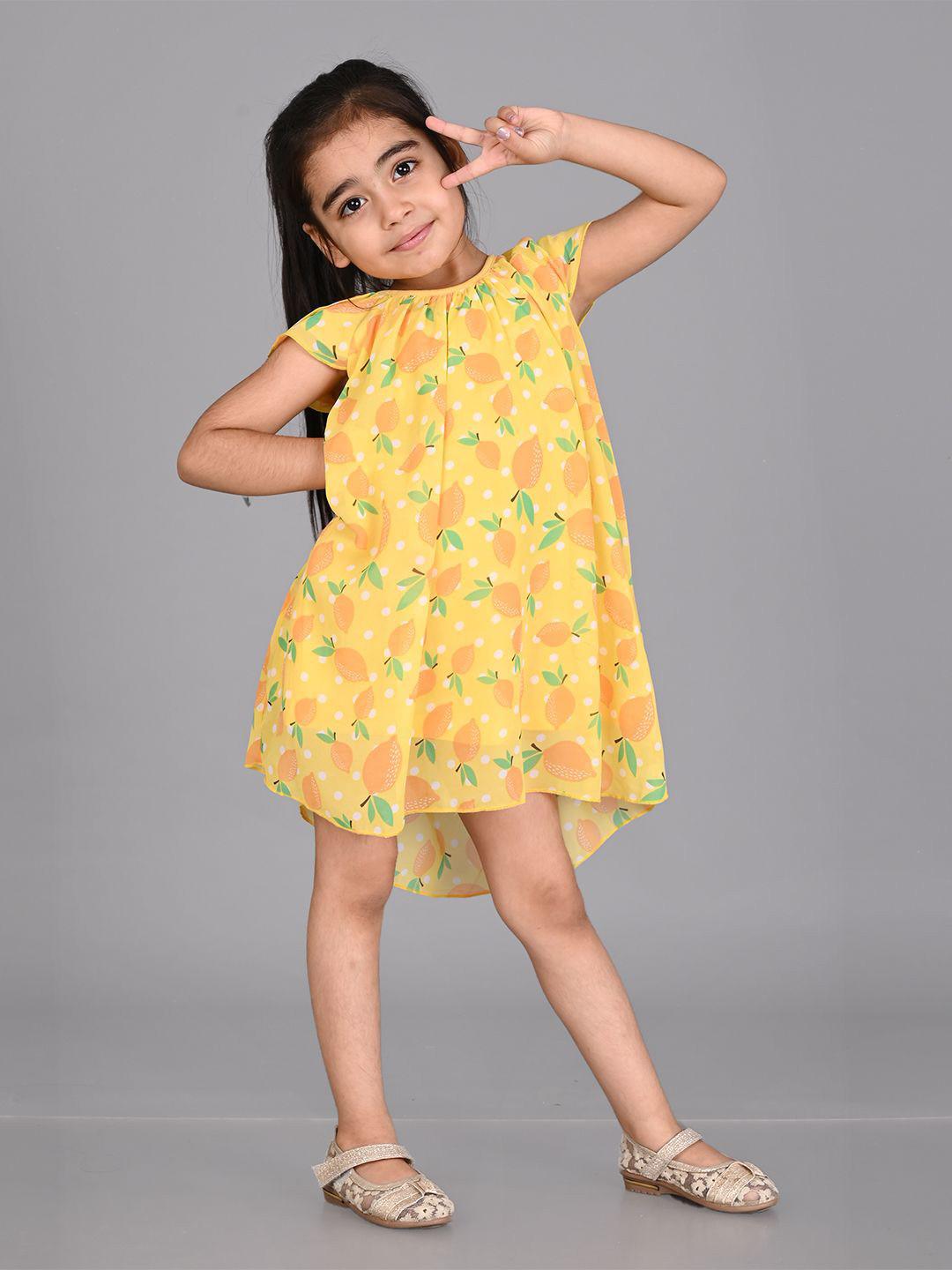Creative Kids Lemon Print Cap Sleeves  A-Line Dress