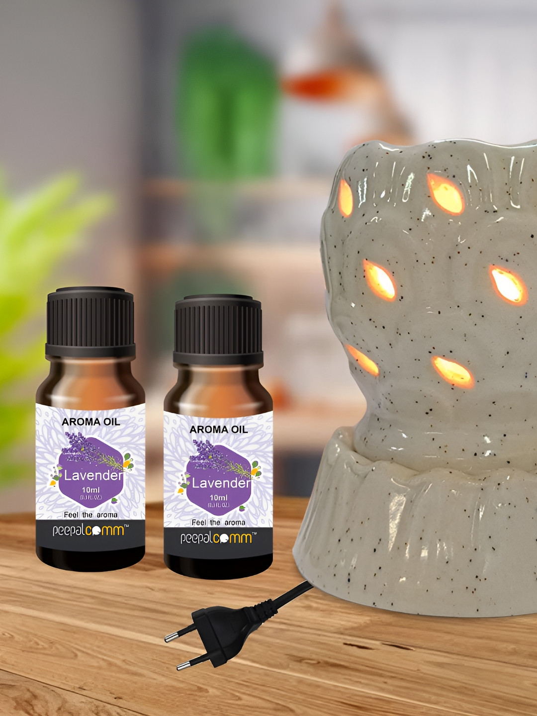 PEEPALCOMM 3Pcs White Electric Leaf Round Diffuser With Lavender Aroma Oils - 10ml Each