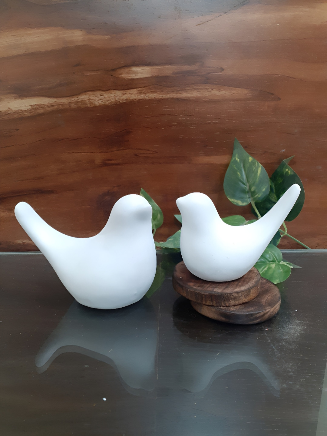 Afterstitch Sparrow Birds White Polyresin Matte Living Room Set of 2 Small Showpieces -