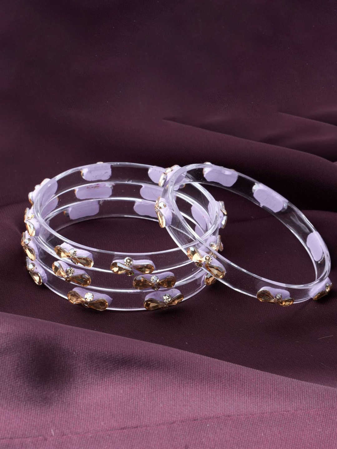ZULKA Set Of 4 Latest Crystal Studded Glass Bangles