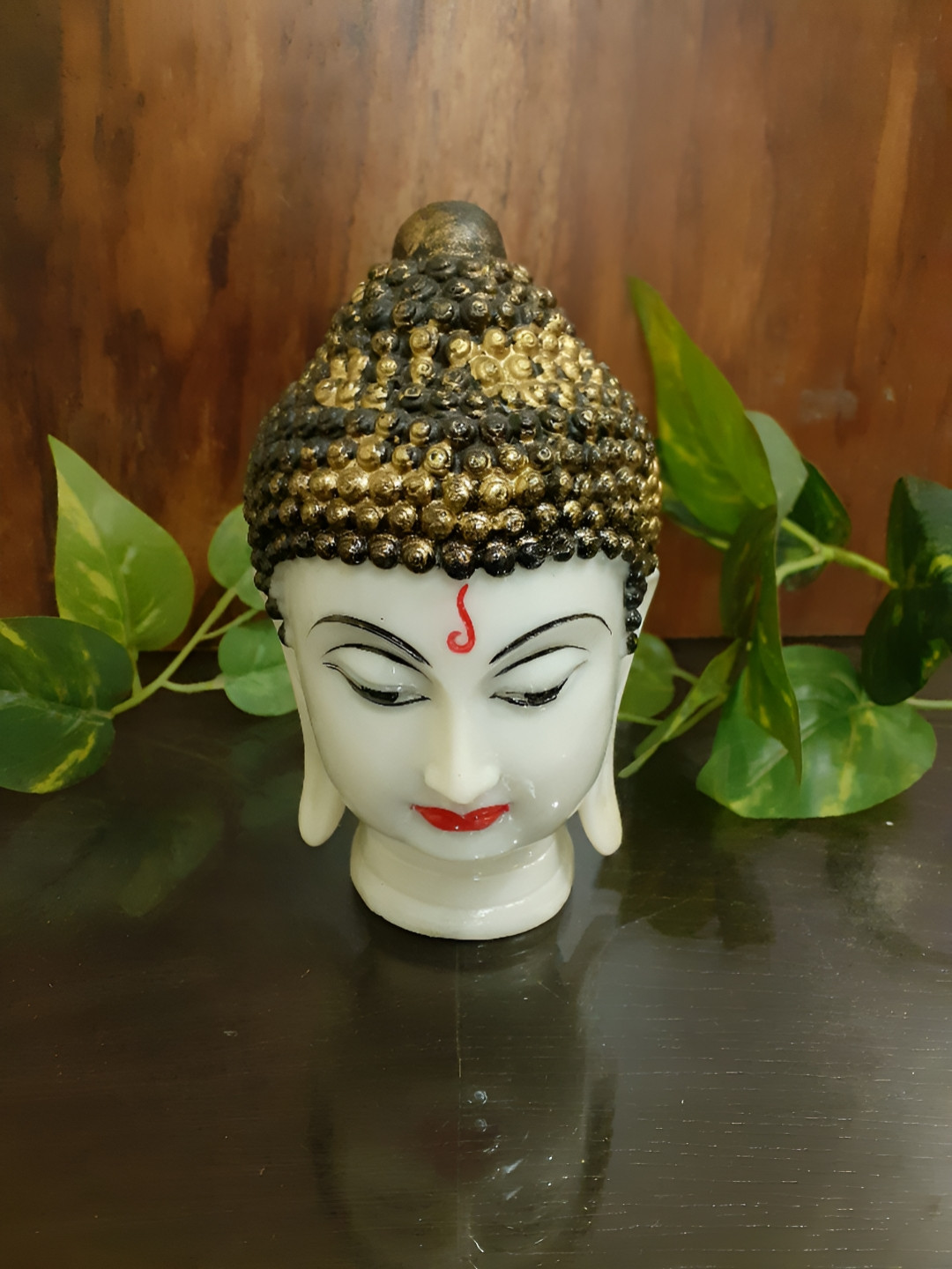 Afterstitch Gautam Buddha Face Black Polyresin Natural Living Room Small Showpiece - 6.3 Inches