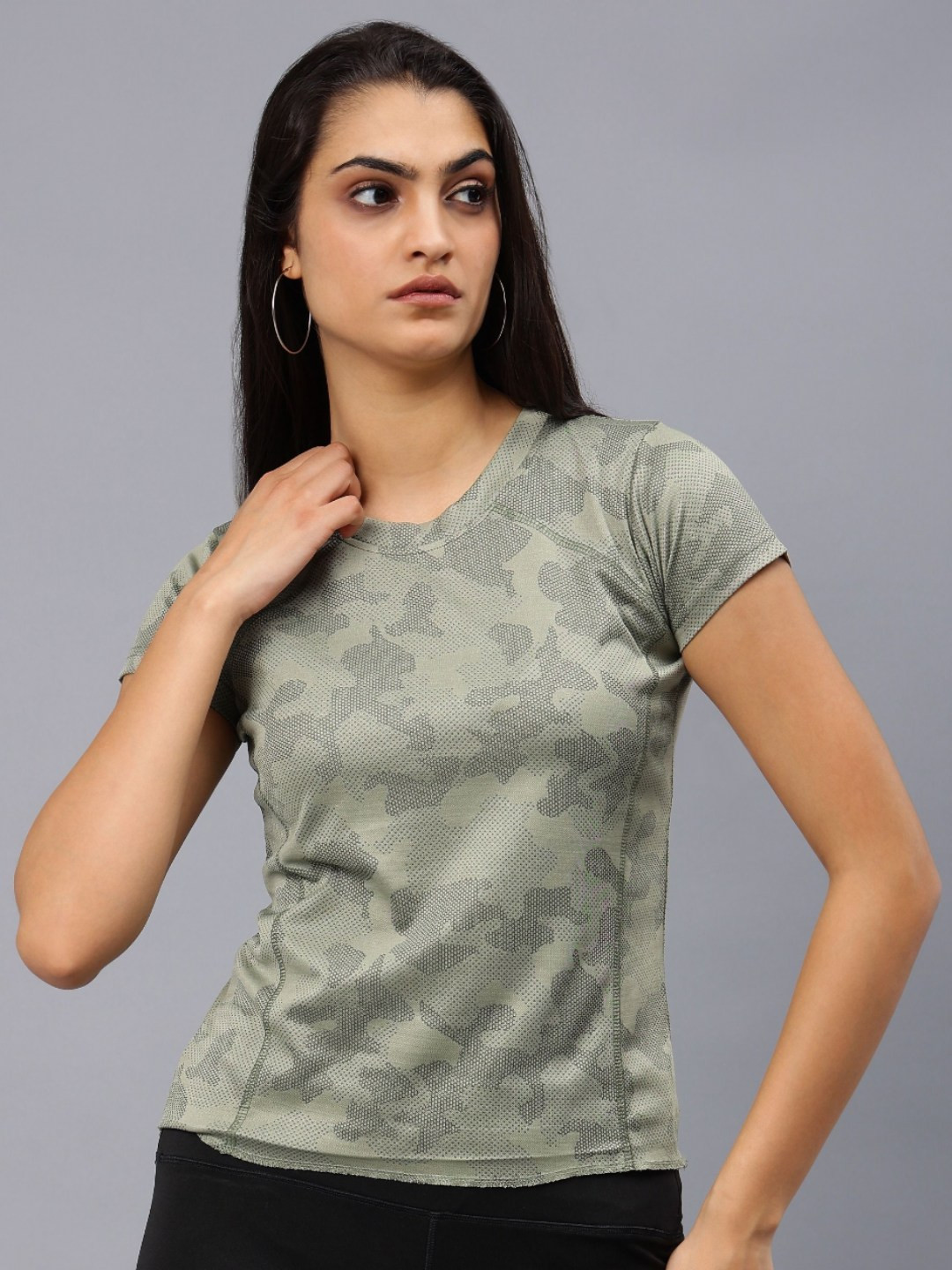 BEAUTISA Camouflage Printed Slim Fit T-shirt