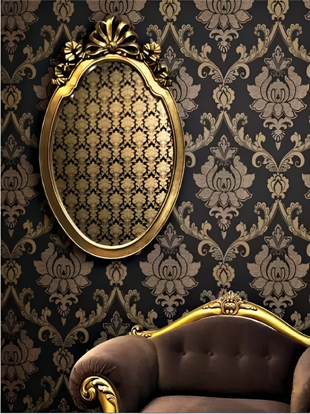 INDIAN ROYALS Black Damask Wallpaper l Printed Self-Adhesive & Durable Wall Sticker