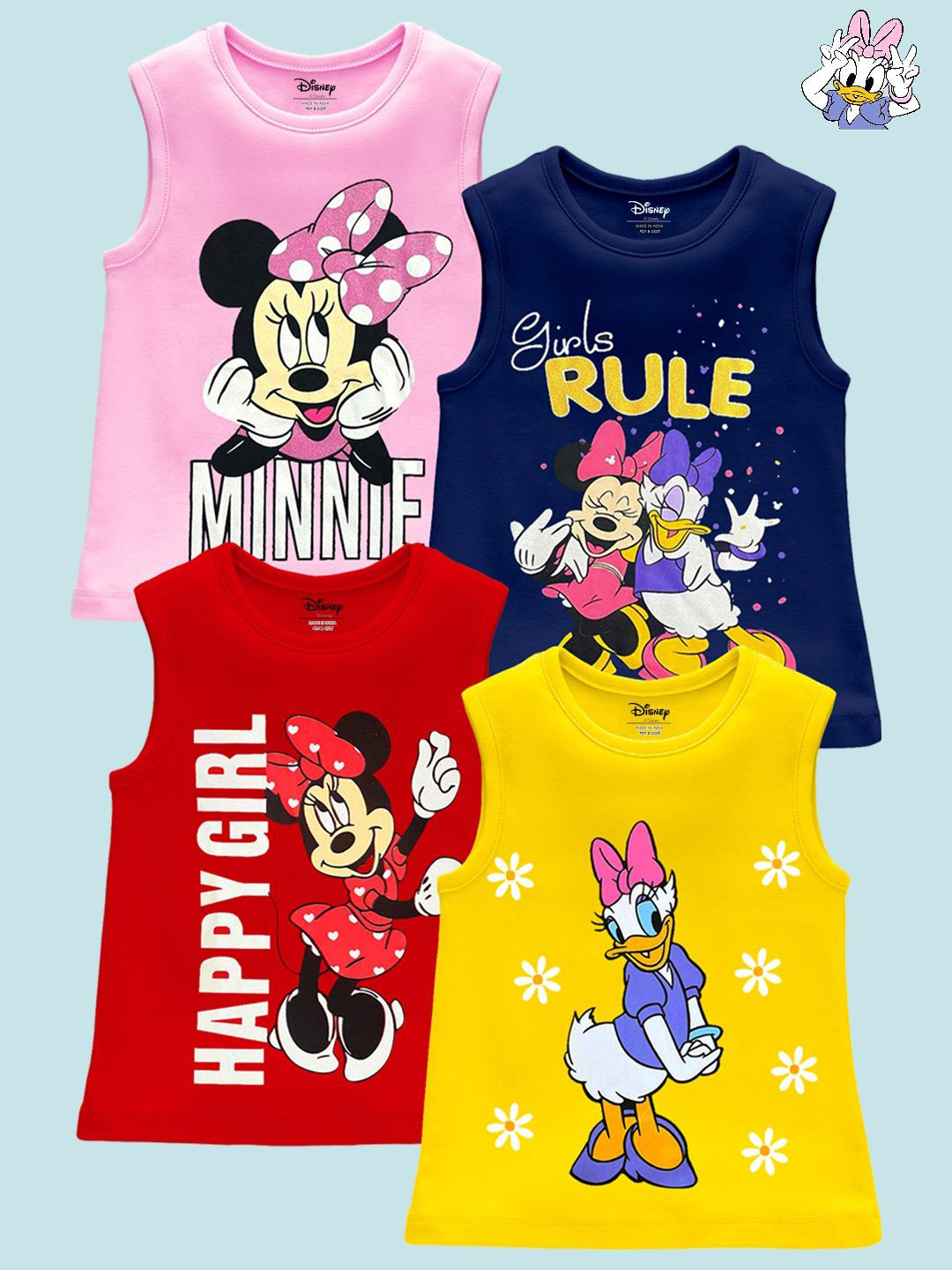 Disney By Miss and Chief Girls Pack Of 4 Cartoon Characters Printed Round Neck T-shirts