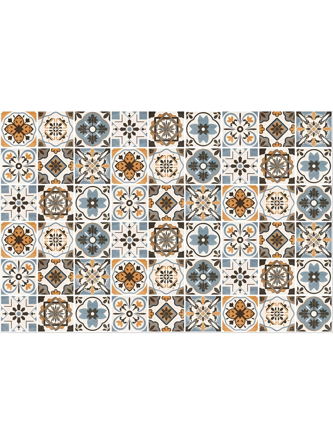 INDIAN ROYALS Blue & Brown Multi Tiles Design Printed Self-Adhesive & Durable Wall Sticker